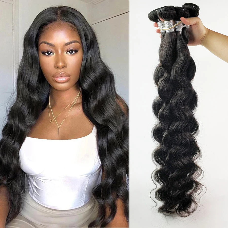 Fashow Body Wave 30 32 34 36 40 перуанпряди волос густые человеческие волосы 1/3/4 пряди