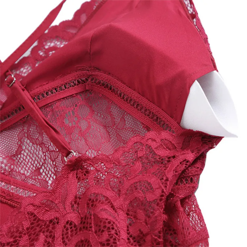 Новая ночная рубашка из искусственного шелка однотонная кружевная сексуальная