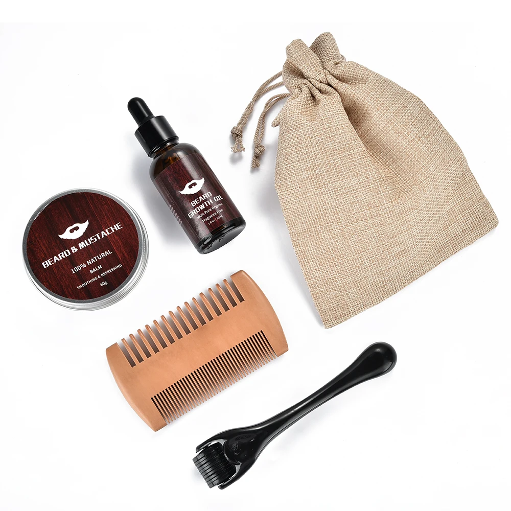 

Beard Growth Kit for Men Grooming Care Beard Growth Oil Balm Comb Hair Growth Roller Barbe Mustache Fuller Thicker Gift Set