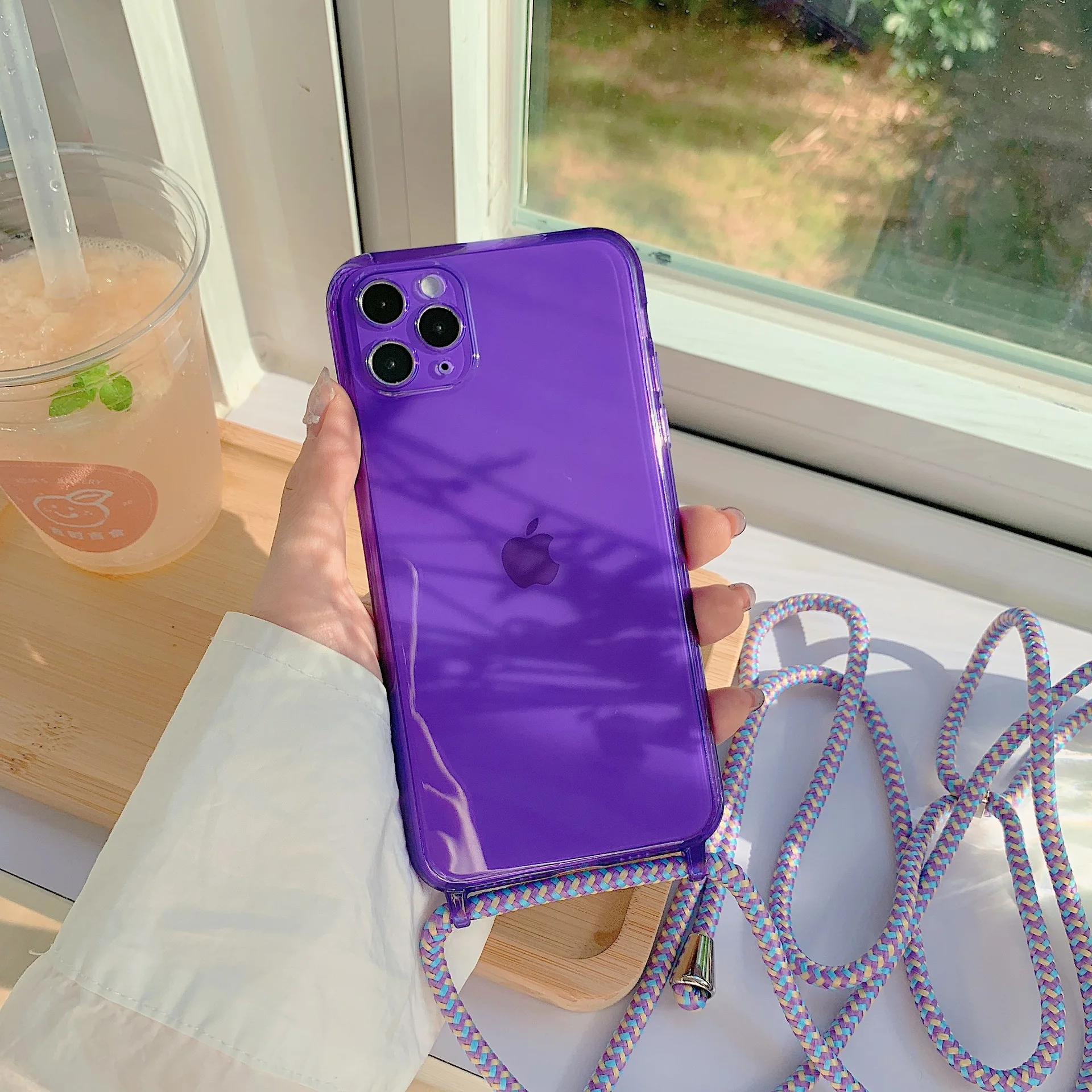 

Stylish Solid-color TPU Transparent Phone case For iPhone SE 2020 11 Pro Max XR X XS 7 8 Plus sling Soft silicone back cover