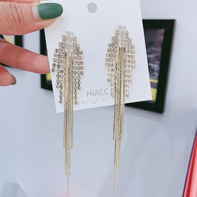 Новые роскошные серьги Стразы Кристалл Длинная кисточка для женщин свадебные