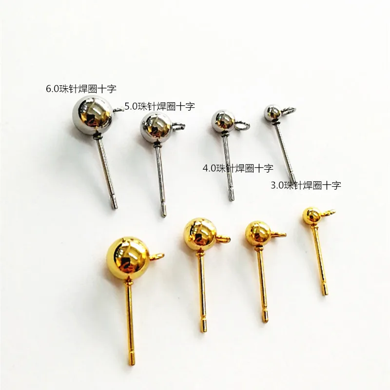 20PCS/lot Stainless Steel Gold Silver Color Ball Stud Earring Ear Pin Findings for DIY Earrings Base Jewelry Making | Украшения и
