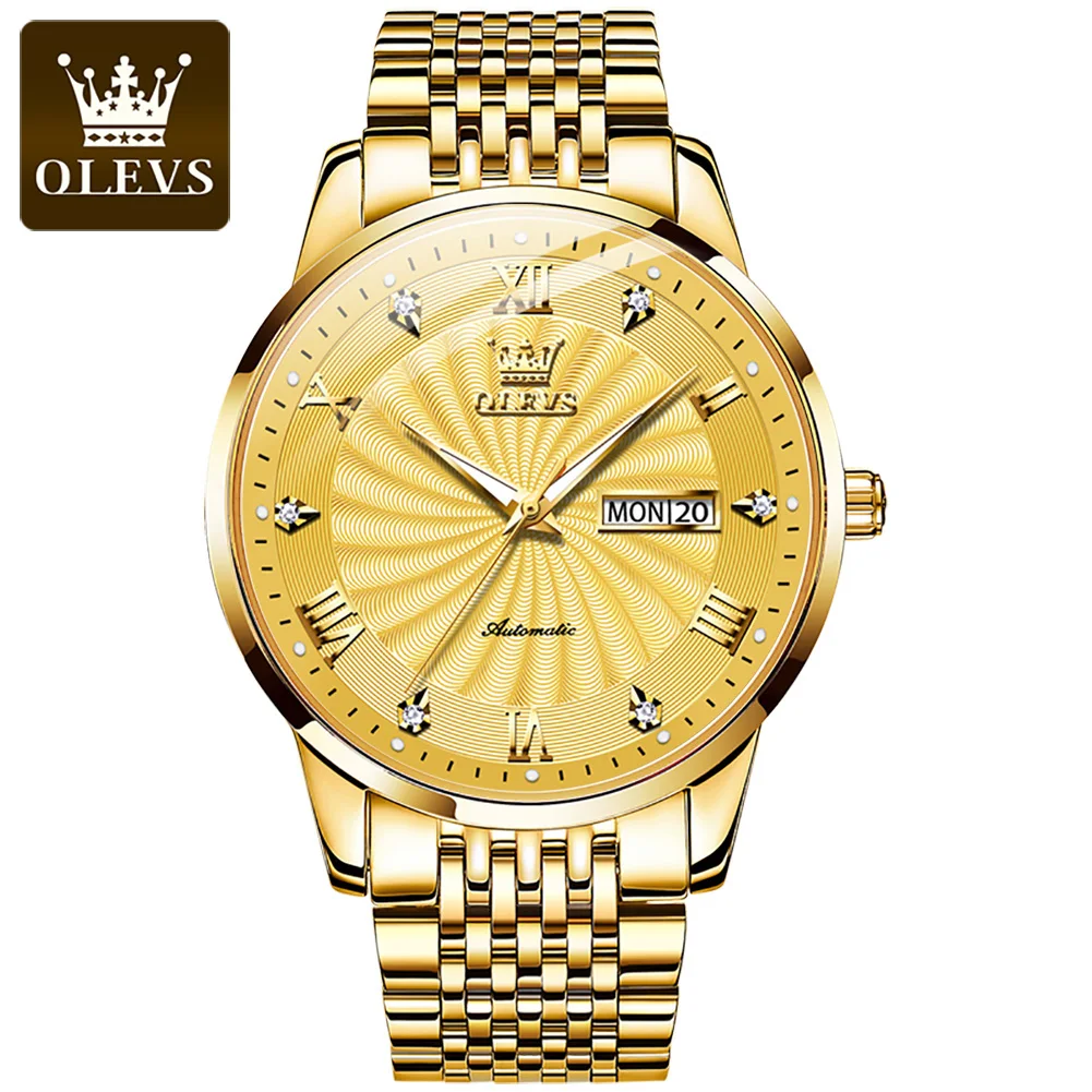 

OLEVS Mechanical Watch Men Luxury Brand Famous Automatic Watch Luminous Waterproof Business Fashion Date Gold Steel 6630