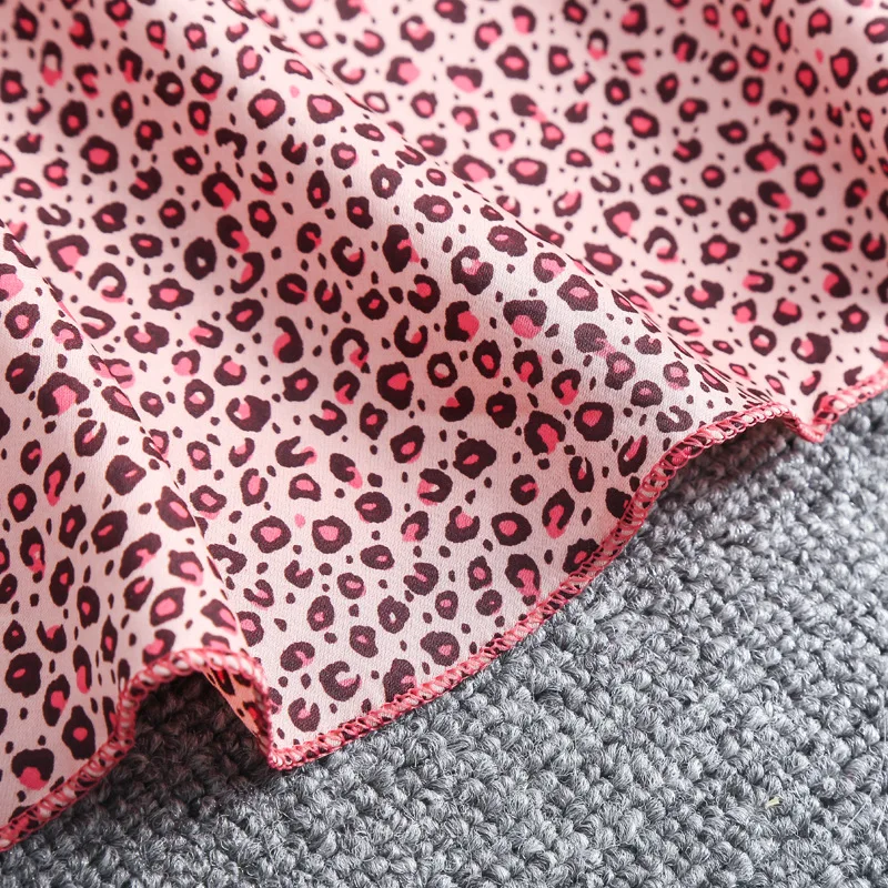 

Sexy Women Lingerie Night Sling Dress Summer Pink Leopard Dots Lace Sling Pyjamas Korean Night Dress with Chest Pad Pajamas
