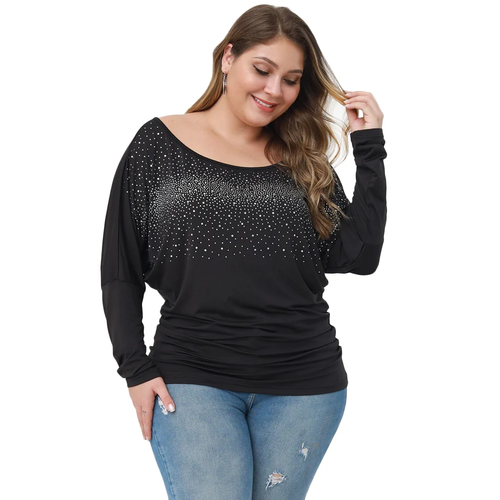 6XL Женский Топ летучая мышь длинный рукав женская футболка повседневная