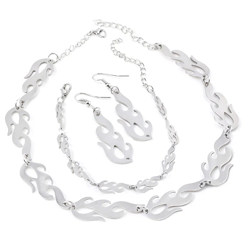 

SG Punk Flame Necklaces Clavicle Hip Hop Flame Rock Chain Bracelets Oorbellen Collar Metal Lady Girl Choker Fashion Jewelry