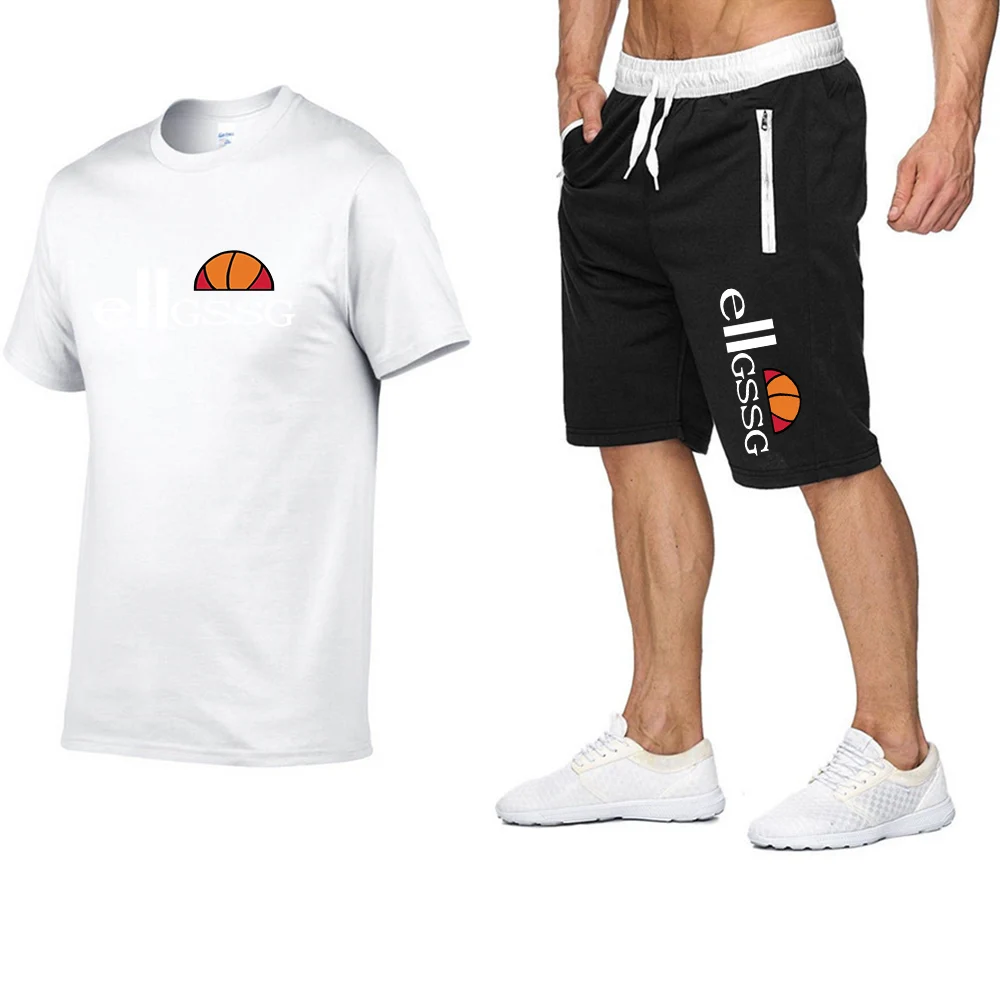 

Fashion men's solid color printing simple style summer breathable heat dissipation short-sleeved shorts quick-drying sports suit