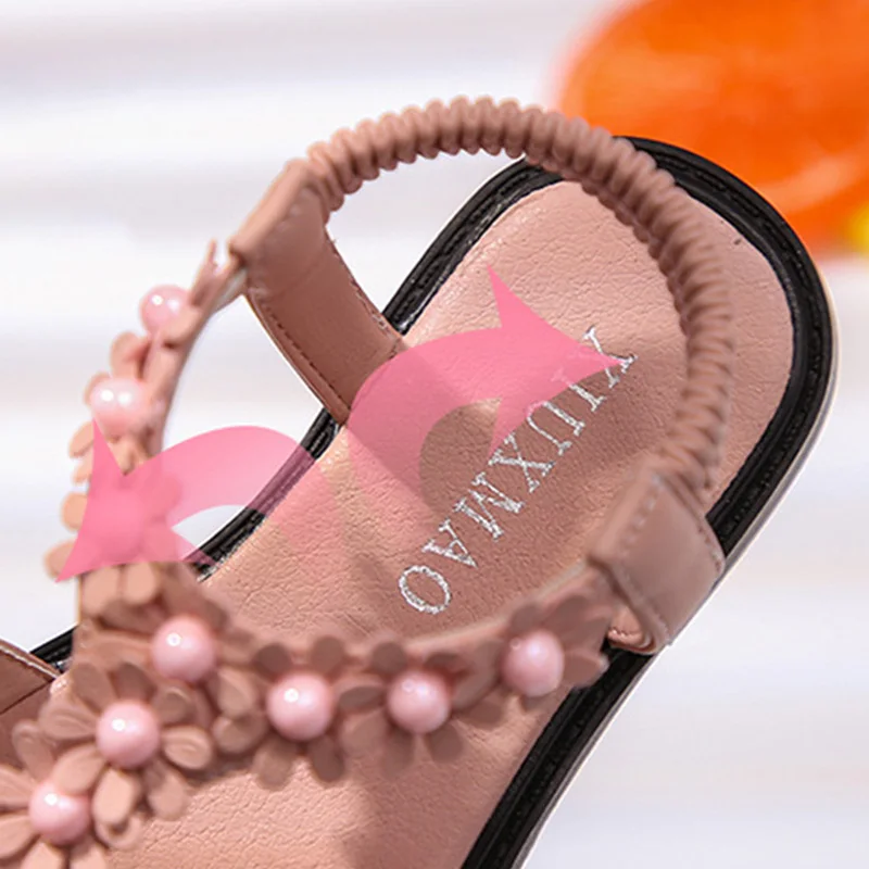 

Summer Girls Sandals Flowers Pearl Beach Shoes New Kids Casual Shoes Soft Sandals