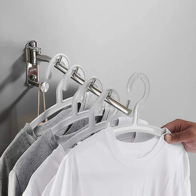 

Polished Swivel Clothes Hangers Stainless Steel Wall Mount Hanger Magic Cloth Hanger Space Saving Hangers for Closet