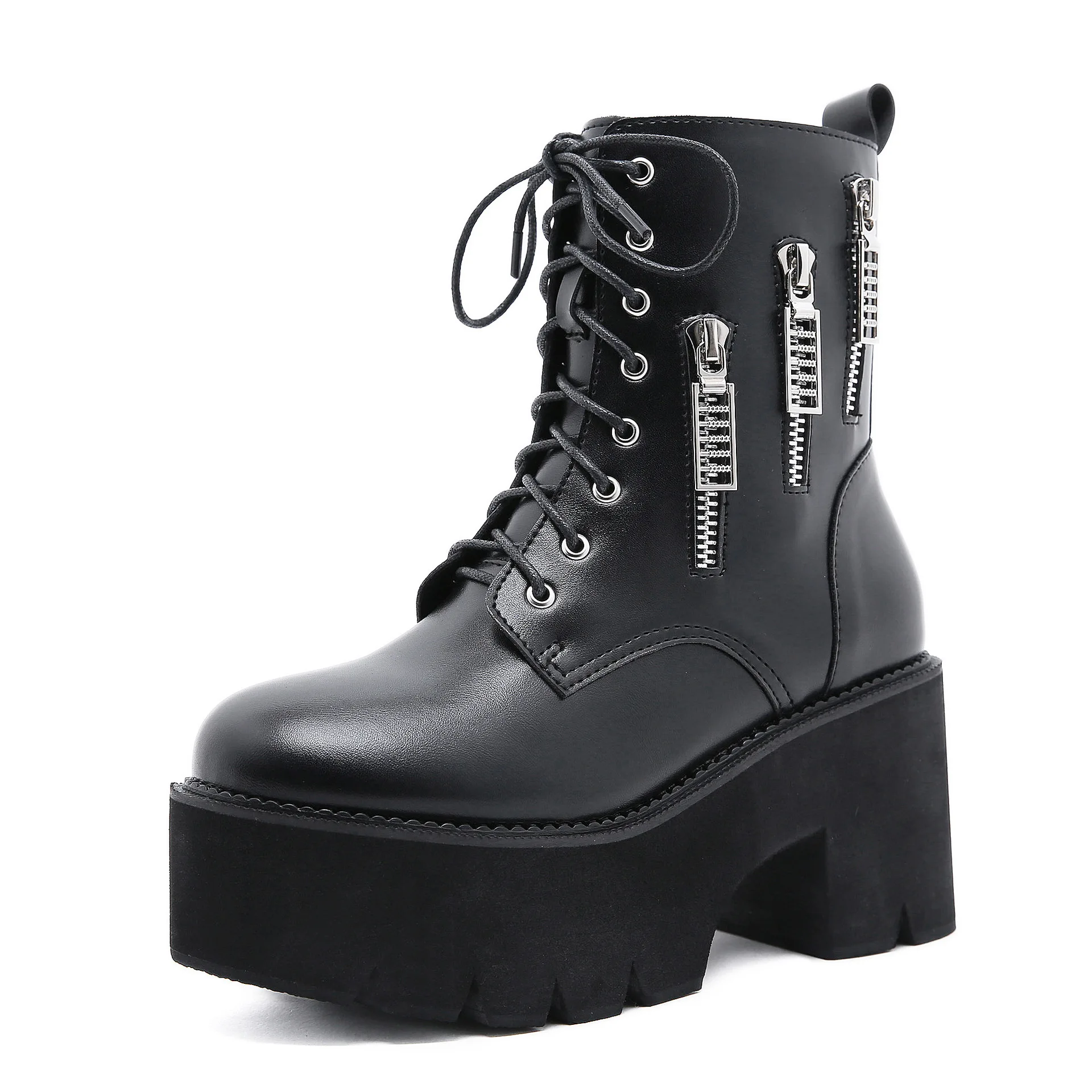 

20 new boots thick soled high fashion show stage double side water drill zipper comfortable women's shoes