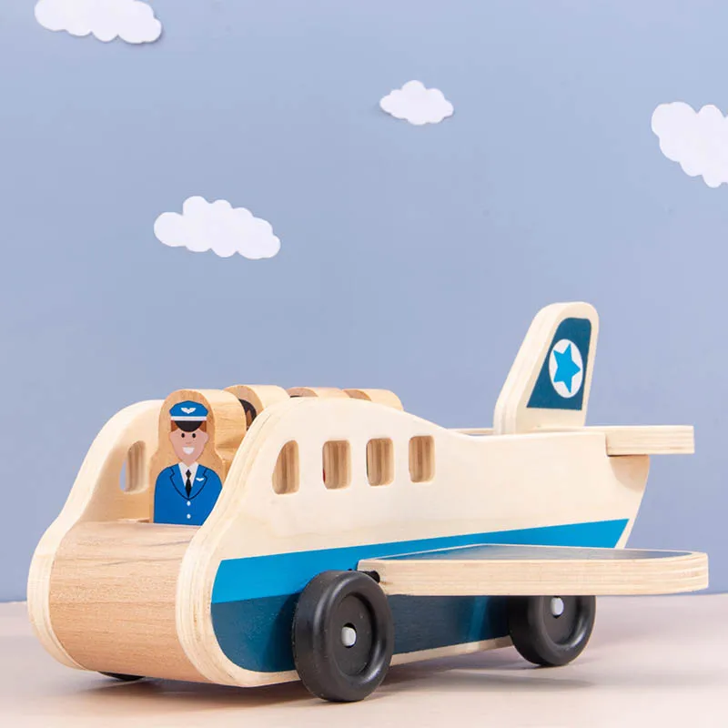 

2019 New Wooden Double-layer Tow Truck Airplance Toy Transportation Cognition Early Education Kid Toy
