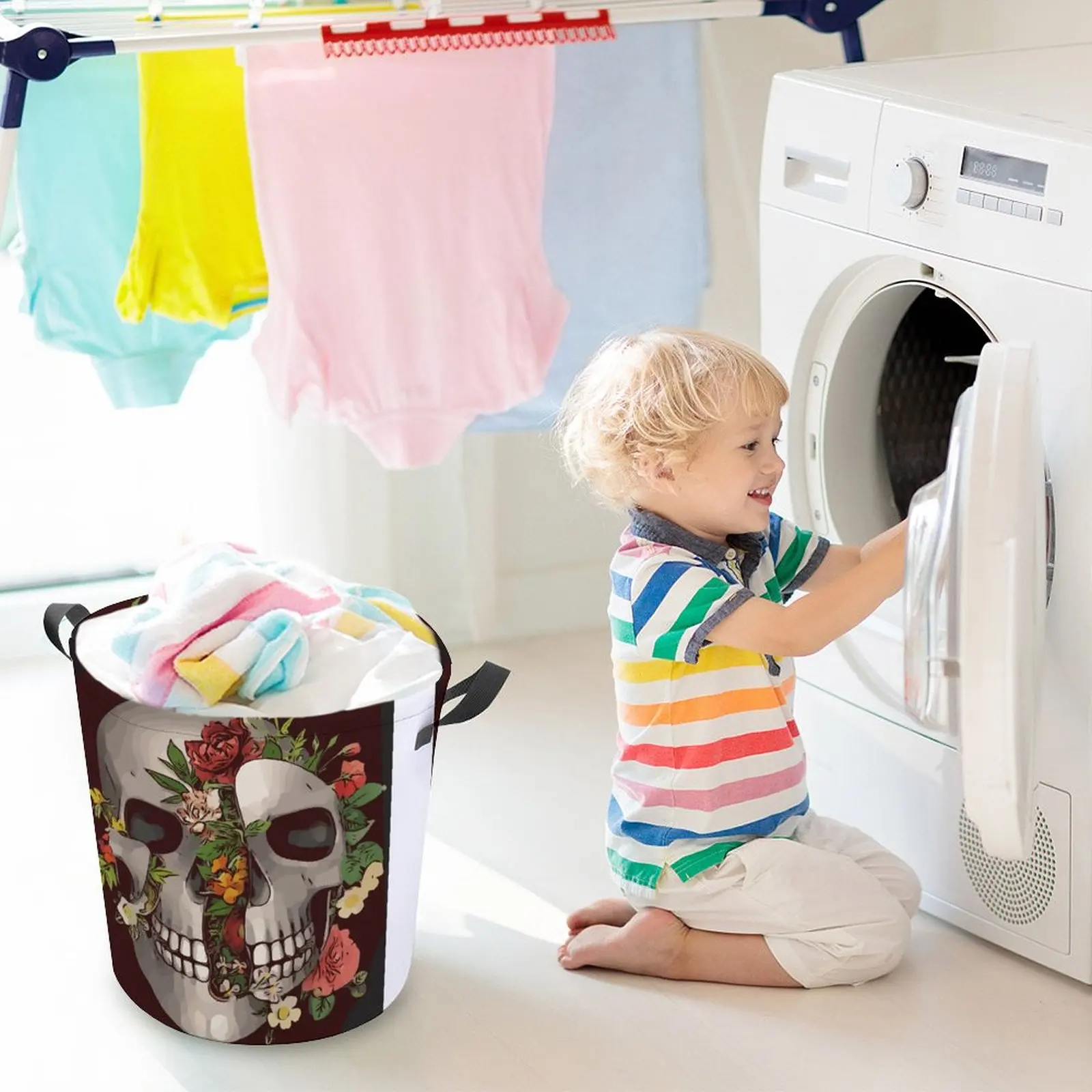 

Collapsible Laundry Basket with Handles Bag Clothes Kid Toy Sundries Storage Hampe Organizer Love Font