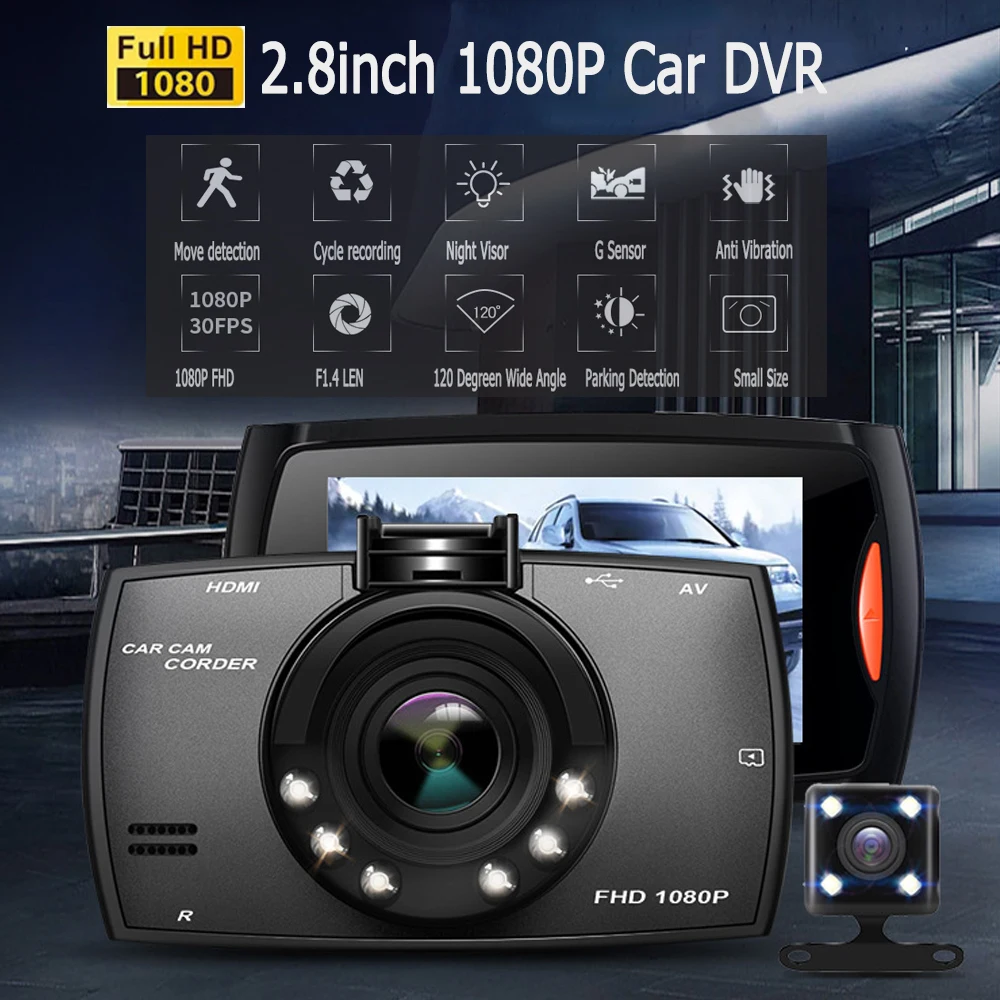 2 8 дюймовый видеорегистратор Full HD 1080P IPS Автомобильный с двумя объективами ночным