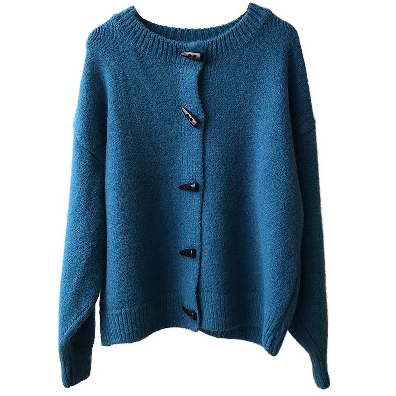 

2020 New Autumn Winter Women Chic Sweater Soild Color Vintage Fashion Long Sleeve Cardigan Kintted Round Neck Female Loose Tops