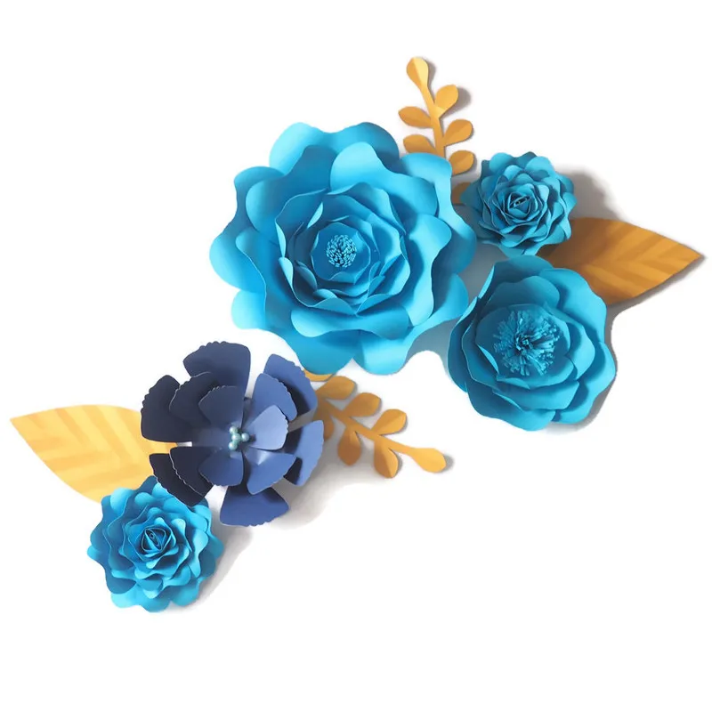 DIY синие гигантские бумажные цветы фон искусственный созданный вручную цветок 5