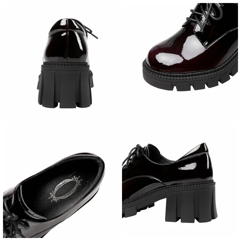 

ORCHA LISA New 2021 Women Pumps Round Toe 6cm Block Heels Patent Leather Thick Bottom Platform Gradient Soft Casual Summer A3528