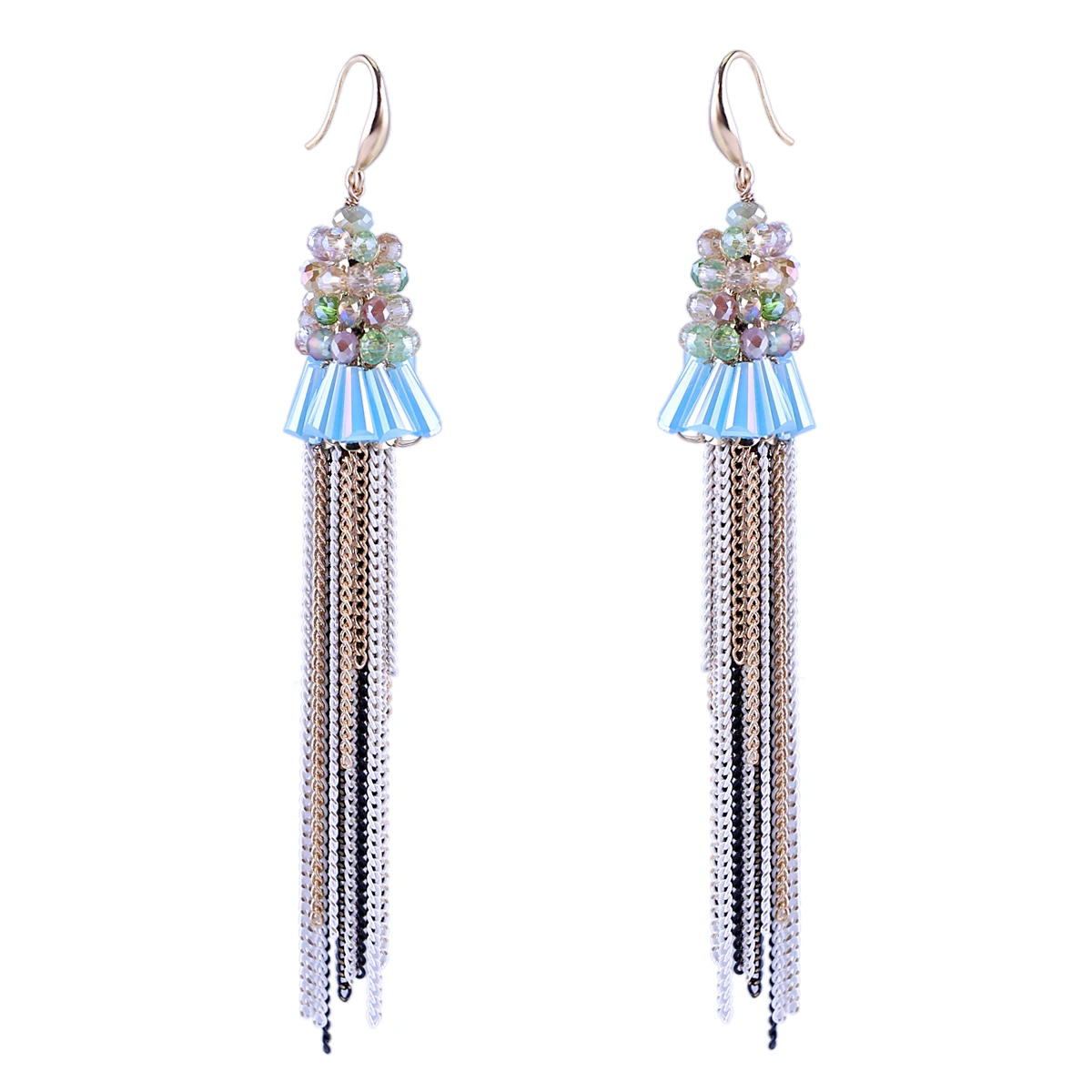 Новые длинные висячие серьги с золотыми кисточками и цепочками в богемном стиле