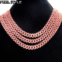 hip hop 12mm full iced out paved pink rhinestones miami prong cuban chain cz bling rapper necklaces bracelets for men jewelry