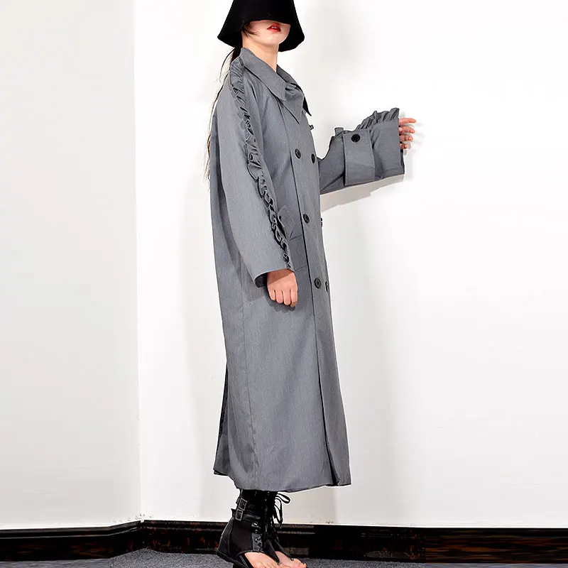 XITAO модное двубортное пальто для женщин Трендовое кружевное с длинными рукавами