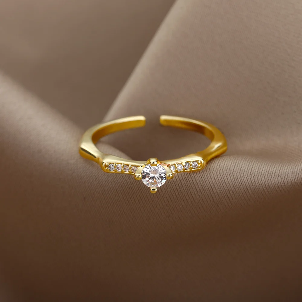 

Vintage Stainless Steel Ring Rings for Women Micro Pave CZ Crystal Wedding Engagement Dainty Jewelry Ring Open Adjustable