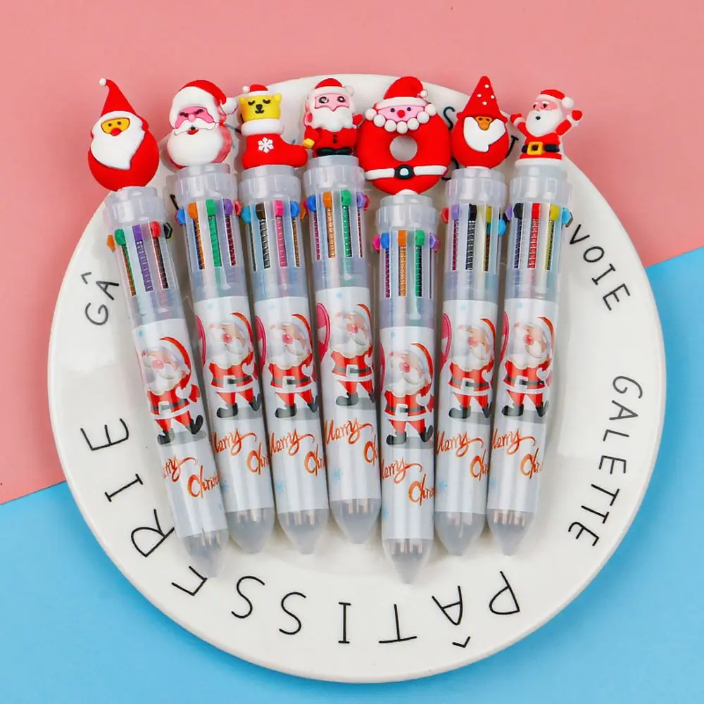 

1PC Cartoon Six Color Pen Santa Claus Xmas Tree Deer Ballpoint Pen Elementary School Gifts Stationery Merry Christmas Decor
