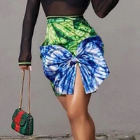 summer skirt women 2021 new african fashion bow high waist print mini length high street causal mini skirts hot sales