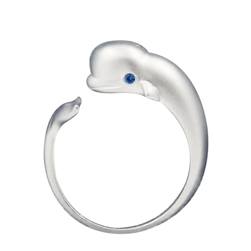 

New Original Exquisite Popular Beautiful Fashion 925 Sterling Silver Jewelry Blue Eyes Whale Fish Crystal Opening Rings