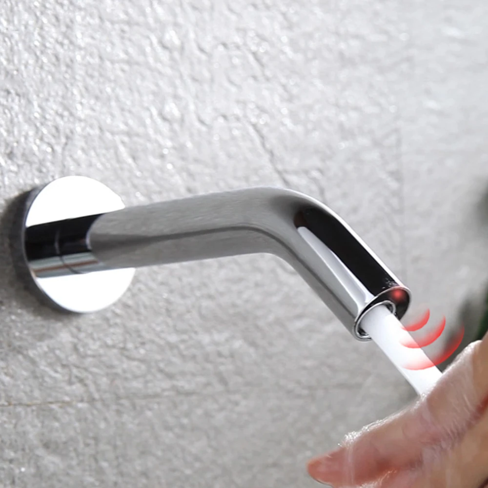 

Автоматический умный смеситель, полностью латунный, медный, настенный кран с матовым хромированным покрытием, для холодной и горячей воды, экономия аккумуляторов ac и dc