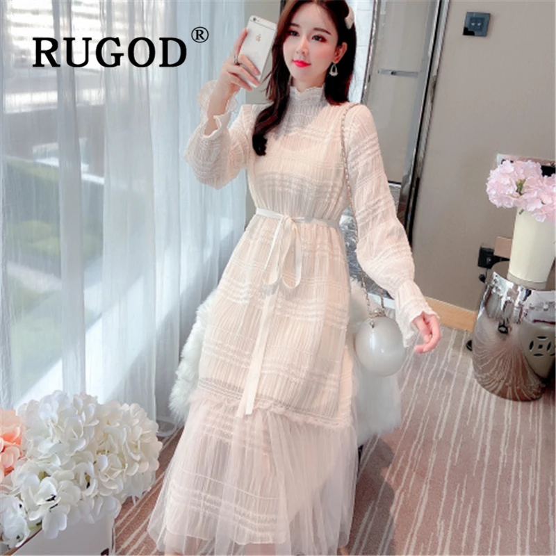 RUGOD элегантное кружевное шифоновое женское платье новинка 2020 с оборками