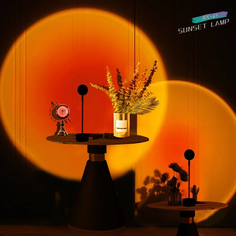 

2021 Rainbow Sunset Projector Atmosphere Button Background Wall Decoration Projected Lamp Home Coffe Shop Colorful Light D24