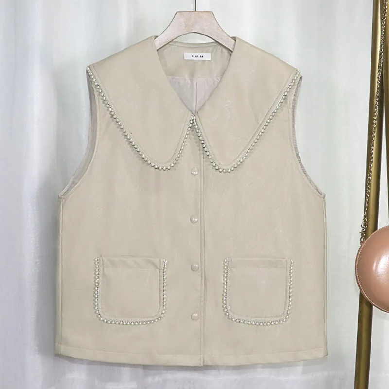 

fashion Autumn New loose Korean style loose moto&biker clothes sleeveless turn-down collar leather vest for women C246