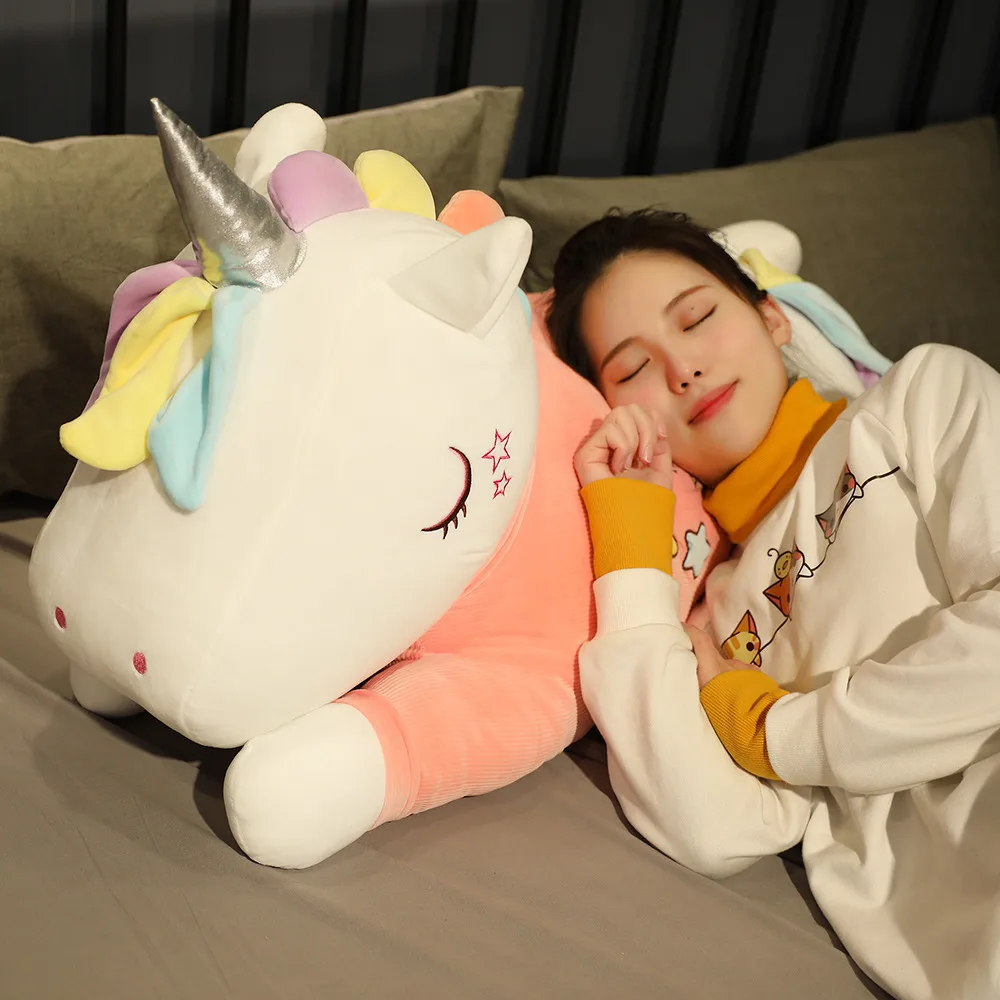 

1pc 50/80CM Lovely Huge Size Rainbow Unicorn Plush Toys kawaii Lying Unicorn Pillow Stuffed Dolls for Children Sleeping Cushion