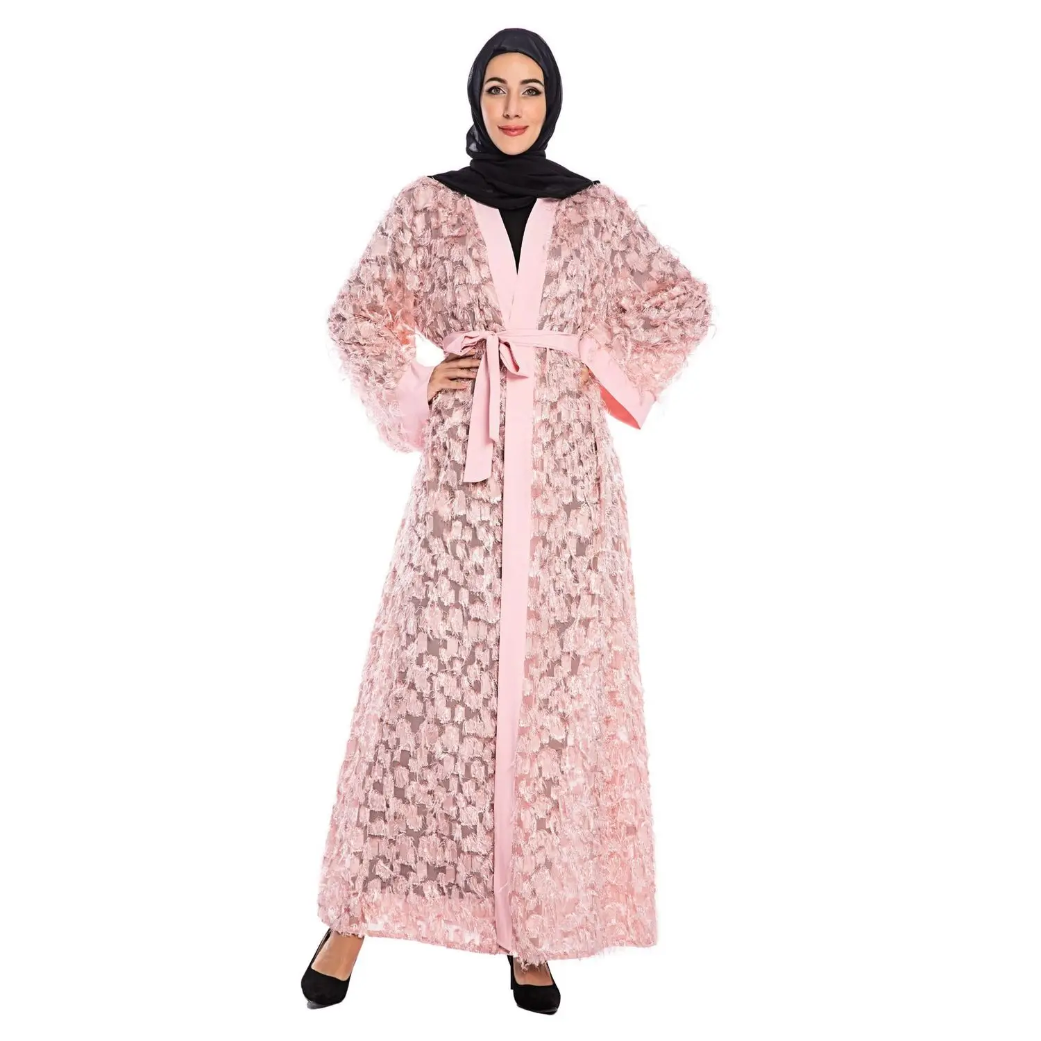 

Elegant Muslim Sequins Abaya Tassels Maxi Dress Hijab Long Robe Gowns Kimono Ramadan Eid Islamic Prayer Tesettur Elbise