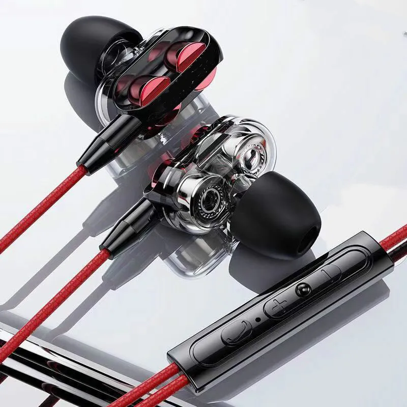 Проводные стереонаушники с двойным приводом Спортивная гарнитура микрофоном