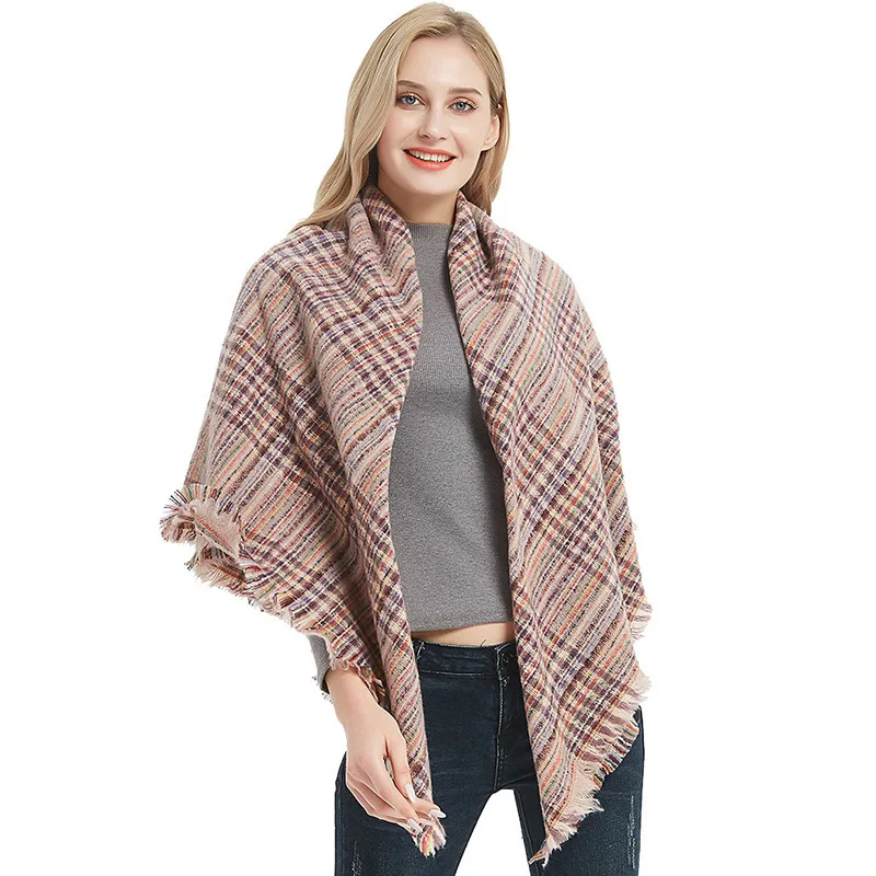 Новинка 2019 весенне-зимний треугольный шарф для женщин клетчатые теплые