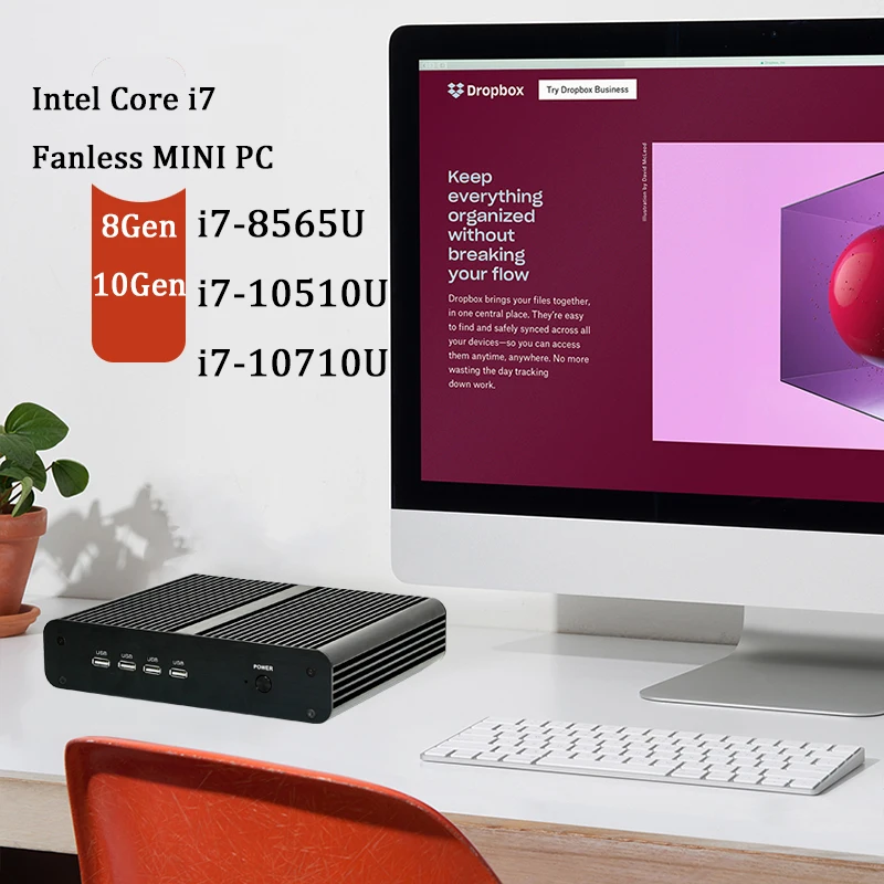 Мини ПК 10 го поколения без вентилятора Intel Core i7 10710U Настольный Windows 2 * DDR4 M.2 NVMe + Msata 5
