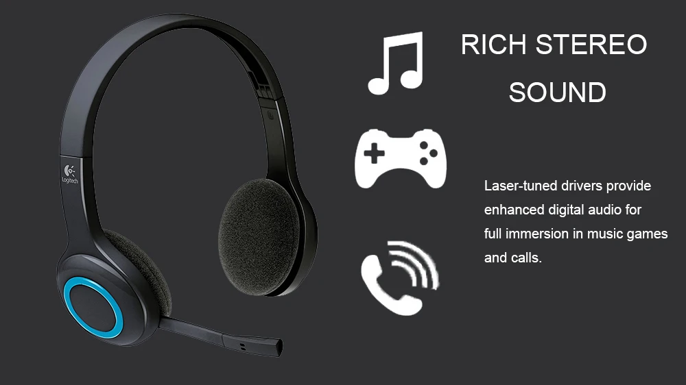 Logitech H600 2.4GHz Wireless Headset Portable Over-The-Head Gaming Stereo Headphones Fordable Earphones with microphone Newst