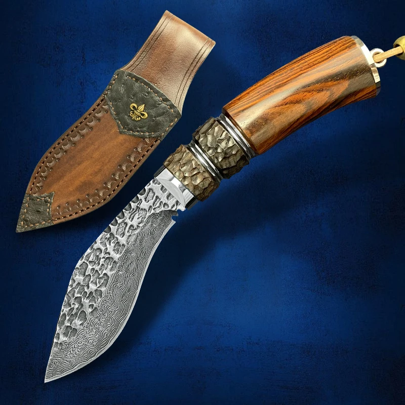 

New Damascus Forged Steel VG10 Mahogany Straight Knife Outdoor Self-Defense Camping Fixed Blade High Hardness Sharp Knife