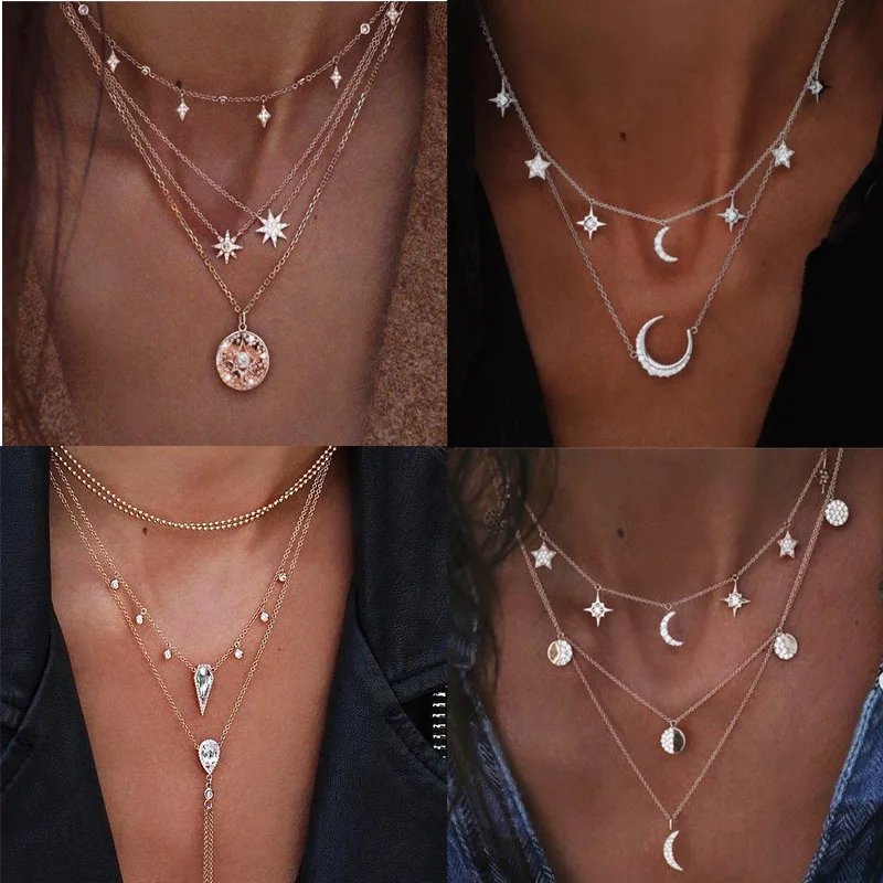 Богемное ожерелье с подвеской в виде Луны и кисточкой женское многослойное колье