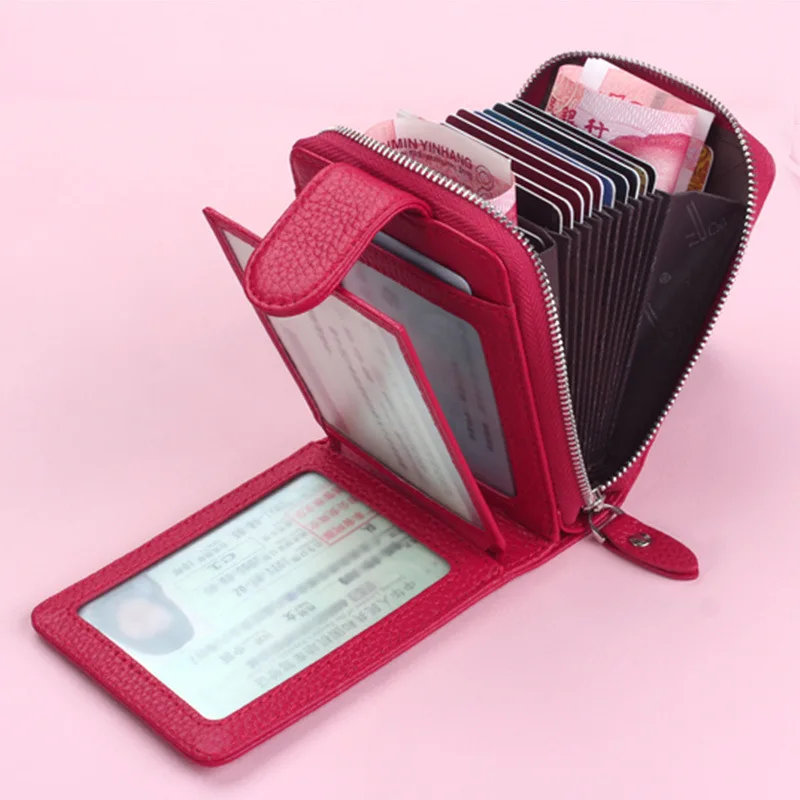 Держатель для карт из натуральной кожи на молнии Большая вместительная Мужская