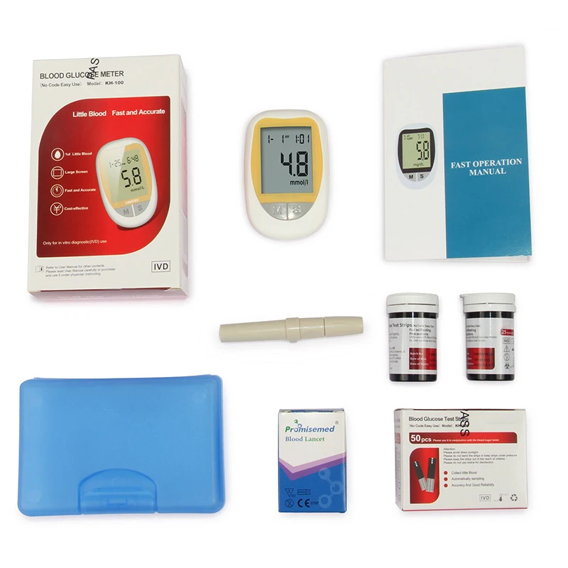 

N CONTEC KH-100 Blood Glucose Monitor Health Aid Glucometer Lancets Kit Blood Sugar Meter Diabetes Tester With 50PCS Test Strips