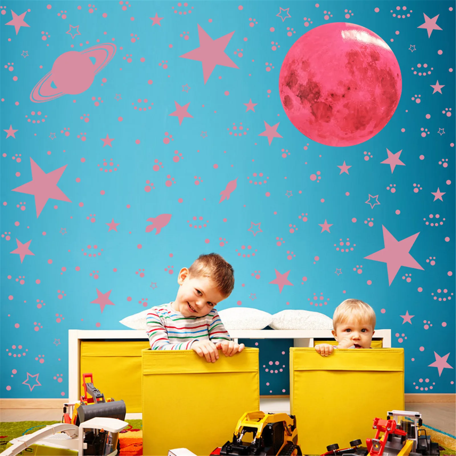 

Luminous Moon And Stars Wall Stickers For Kids Room Baby Nursery Home Decoration Wall Decals Bedroom Glowing Stickers FFT