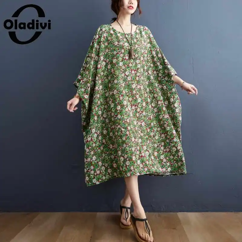 

Oladivi Oversize Clothing Oversized Cotton Linen Dress Women Summer 2021 Casual Loose Midi Dresses 4XL 5XL 6XL 7XL 8XL 9XL 10XL
