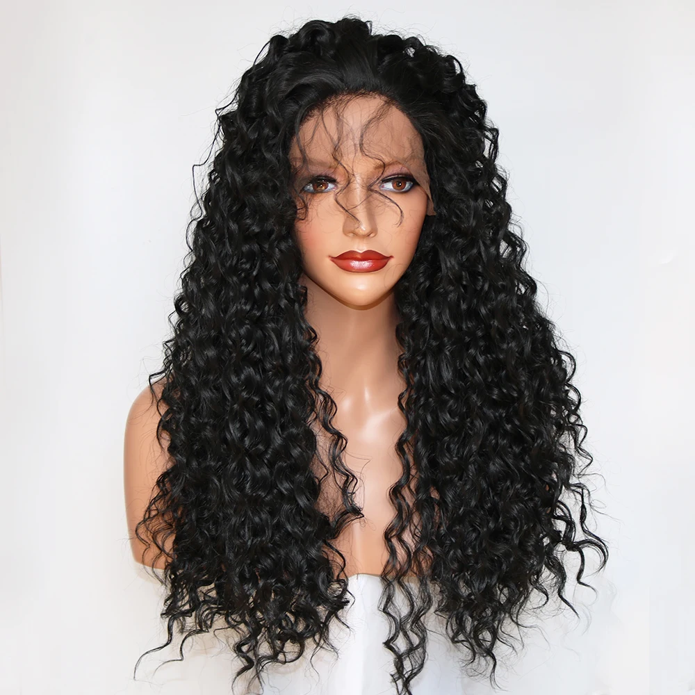 Foruiya Glueless Pre Plucked Water Wave Lace Front Wig Synthetic Hair s Curly  Heat Resistatn Fiber  With Baby