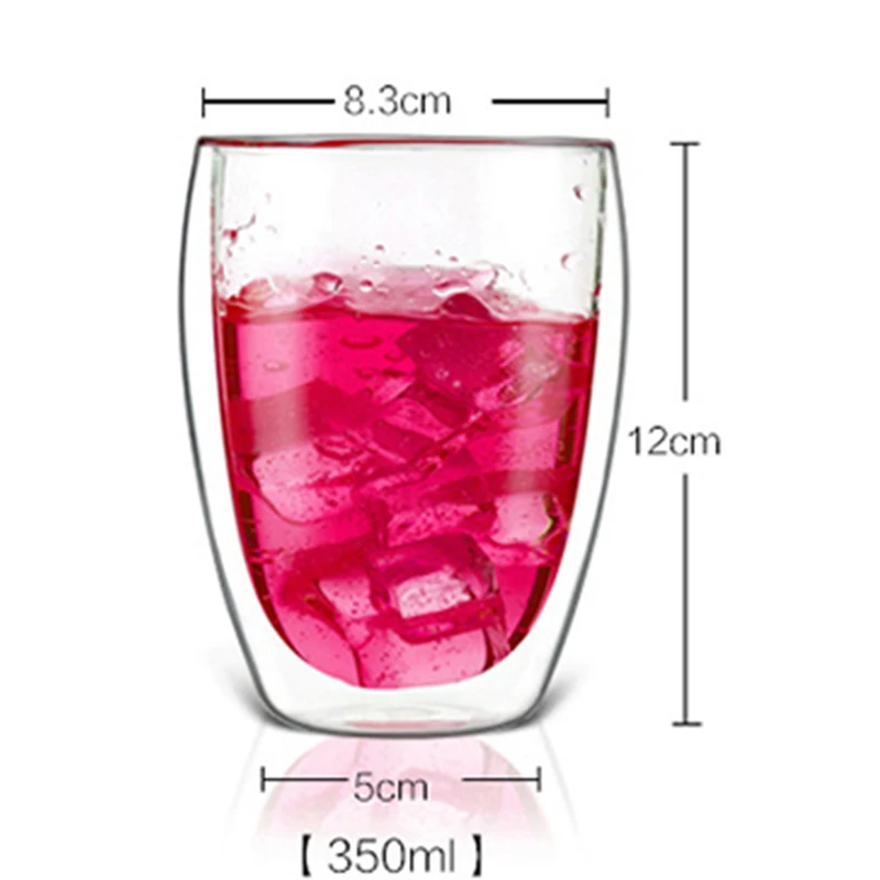 350mL Новинка, 1 шт., 80 мл-650 мл, термостойкая стеклянная чашка с двойными стенками, пиво кофе, чашки с сердцем, кружка для напитков ручной работы, чайная кружка, прозрачная Питьевая Посуда - Цвет: 350mL