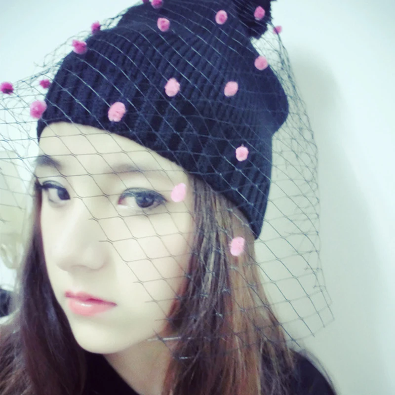 ZLD зимняя новая модная шапка chapeau femme женская вуаль вязаная шляпа теплая шерстяная уличная Ретро шляпа с вуалью Сексуальная сетчатая шляпа сомбреро