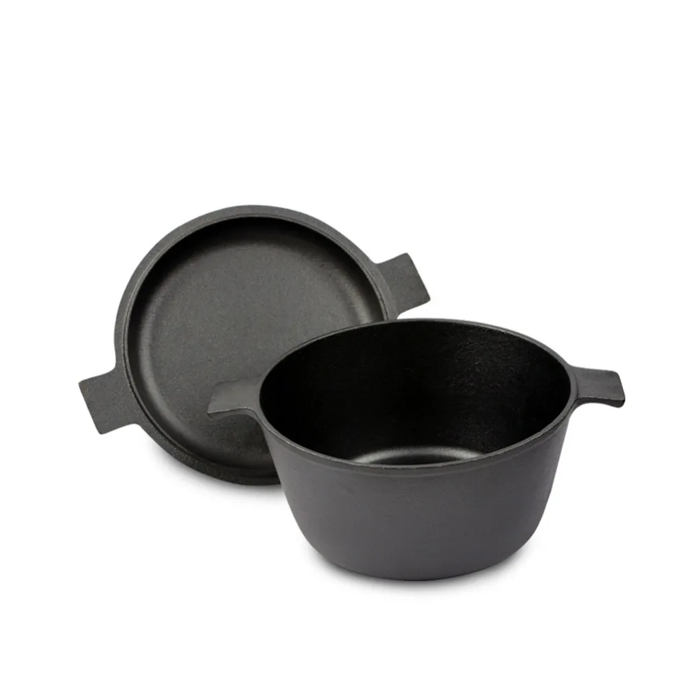 Чугунные прочные антипригарные кастрюли для супа с крышкой и сковороды кухонная