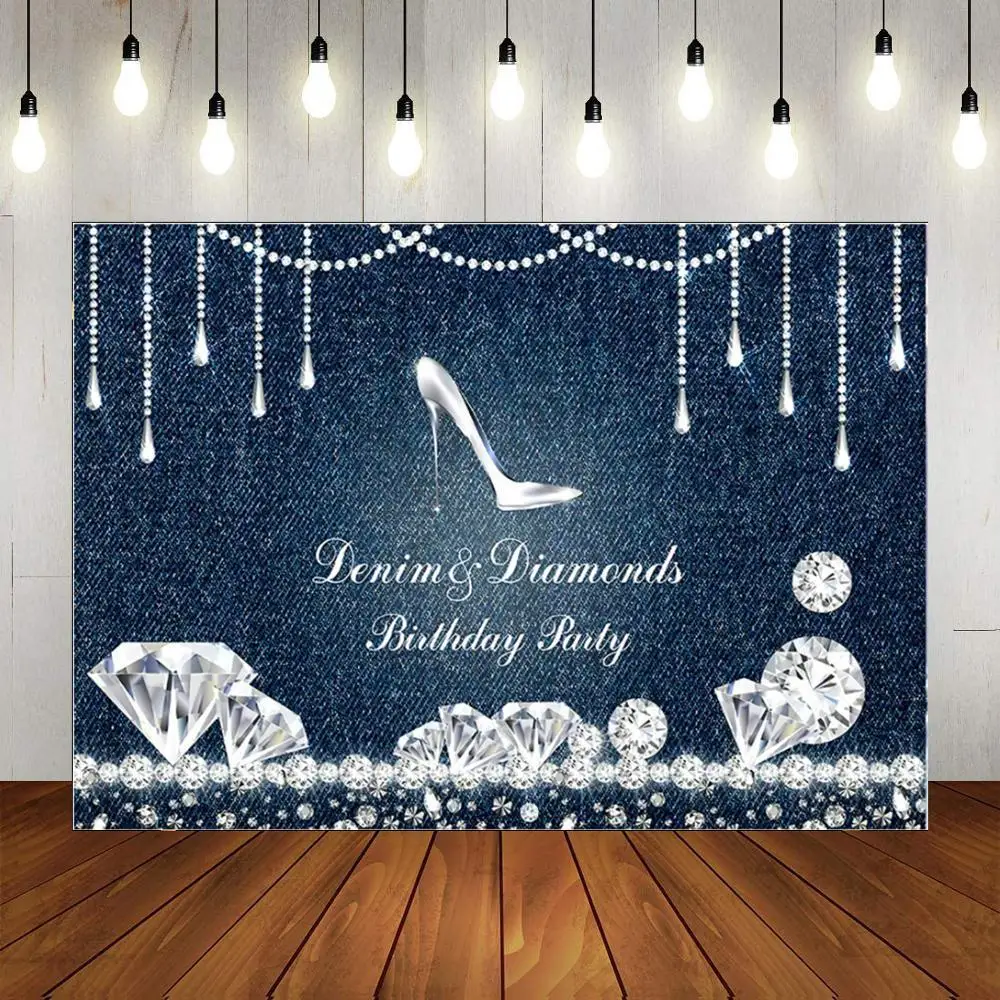 

Diamond High Heels Denim Wall Theme Background Graduation Season Party Venue Decoration Studio Photography Cloth Birthday Party