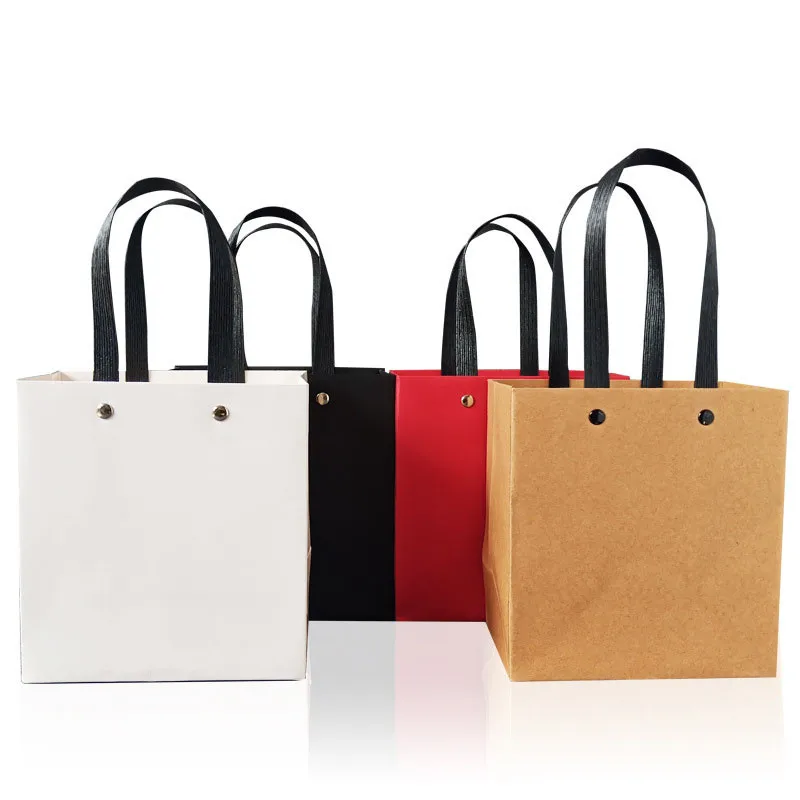 

5/10/20/30pcs Gift Cardboard Bags With Black Handles Portable Kraft Paper Shopping Bags for Boutique Wholesale Items Business