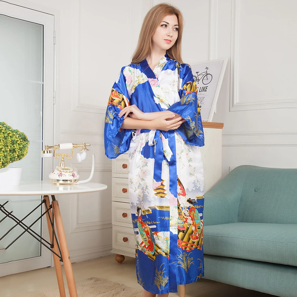 Длинная Пижама атласное сексуальное кимоно платье новинка ночное с V-образным